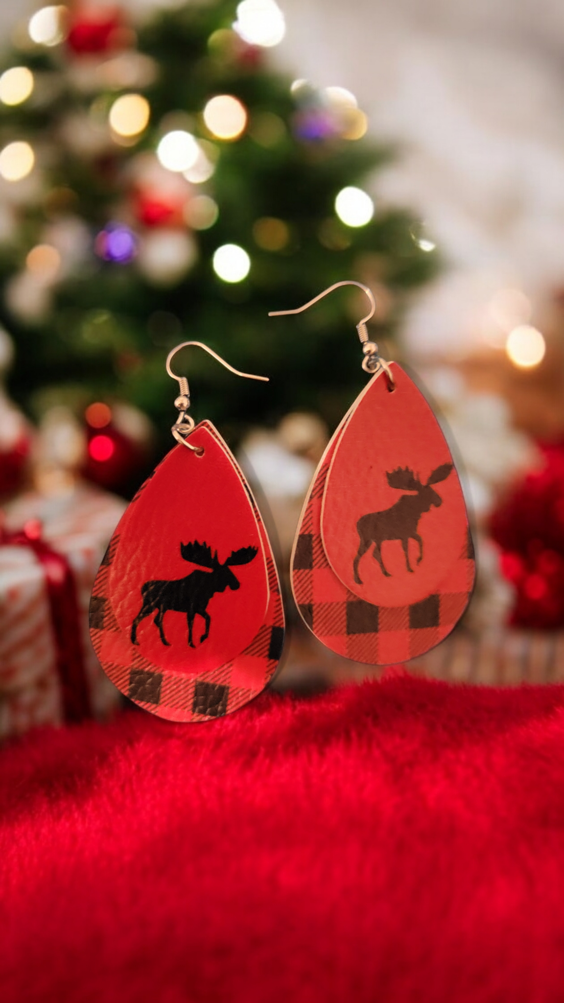 Faux leather christmas earrings