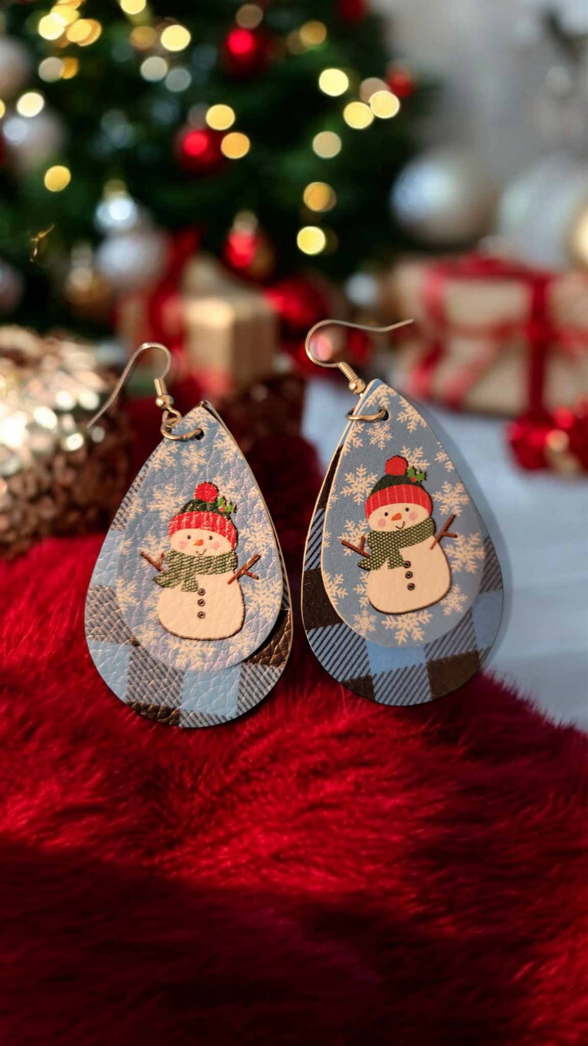 Faux leather christmas earrings