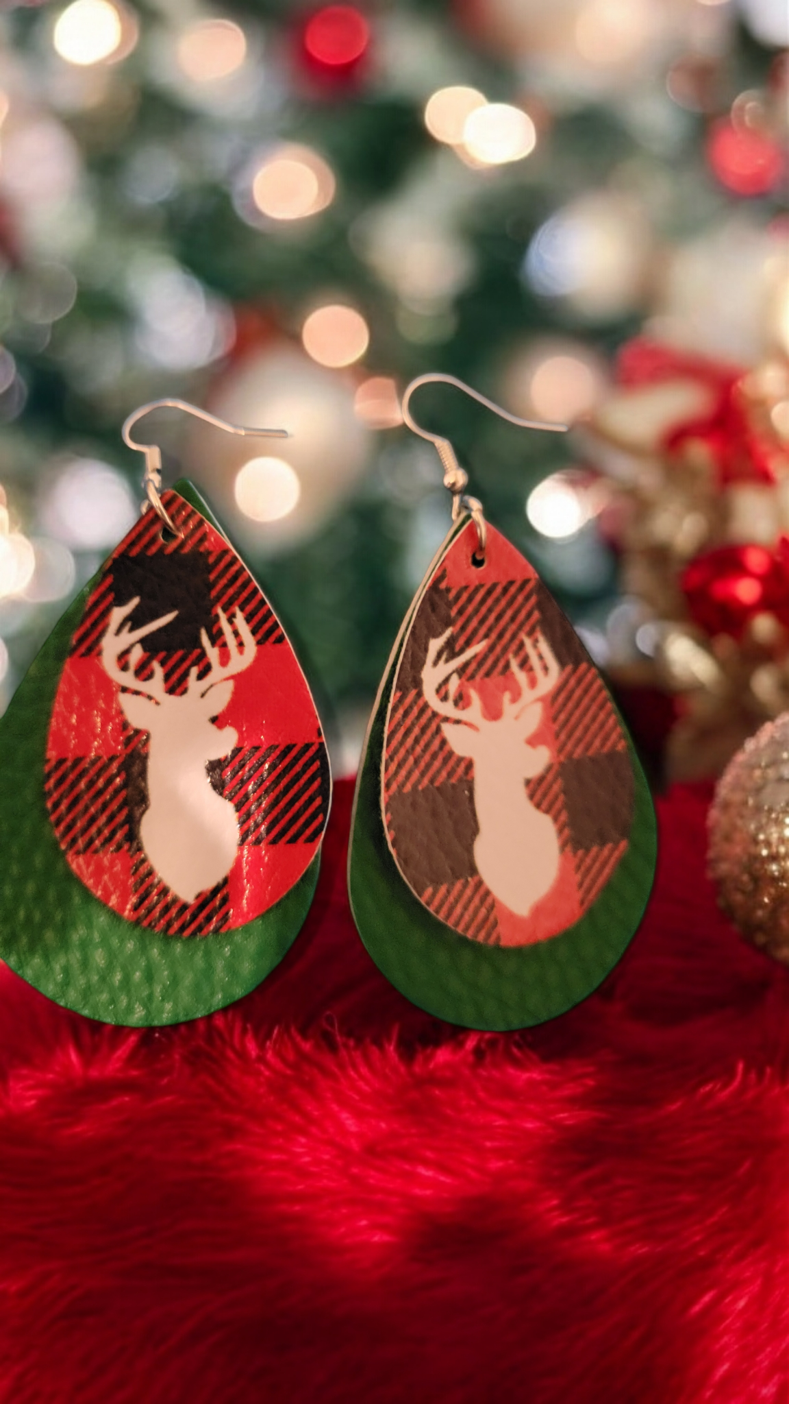 Faux leather christmas earrings