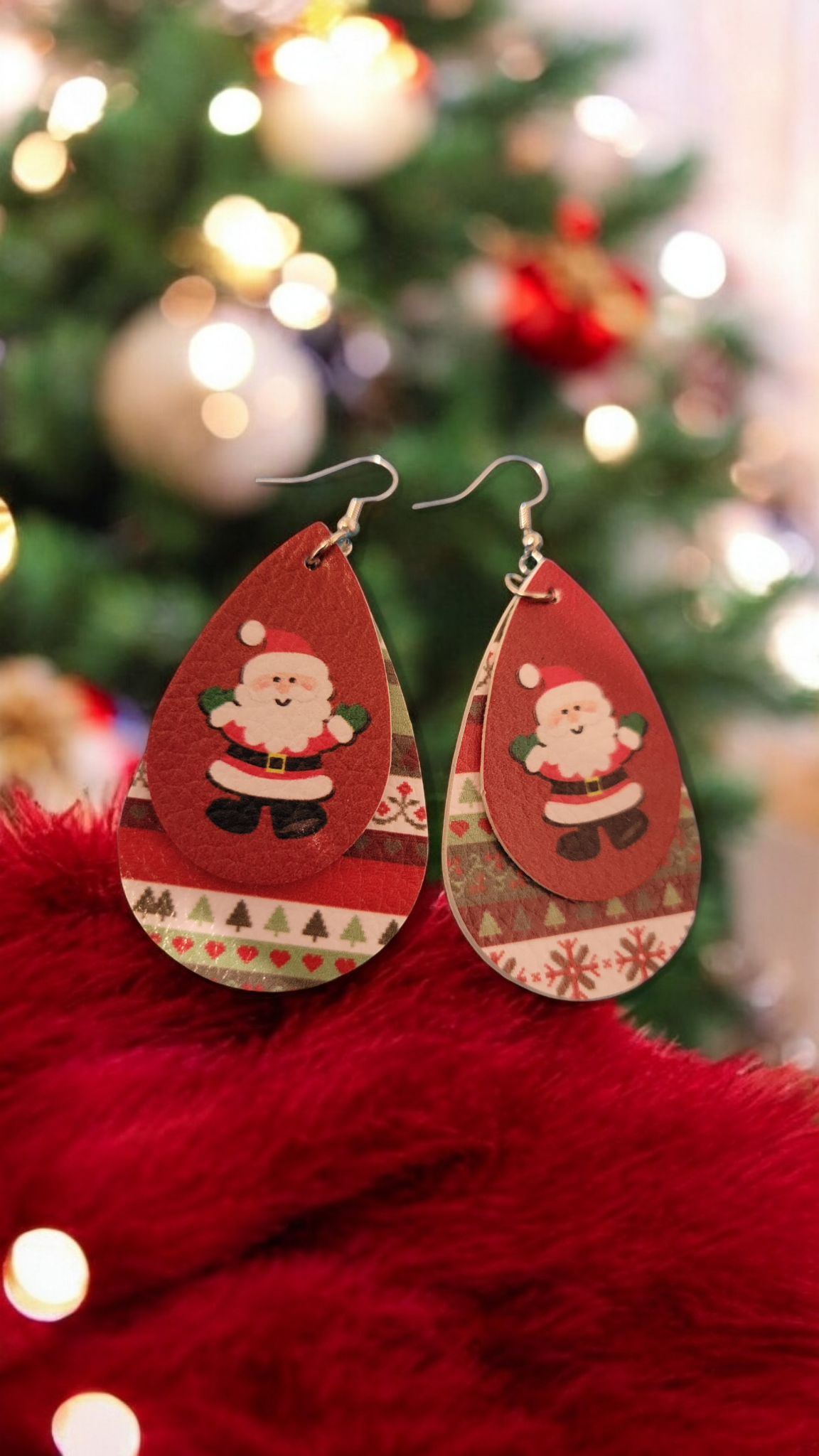 Faux leather christmas earrings