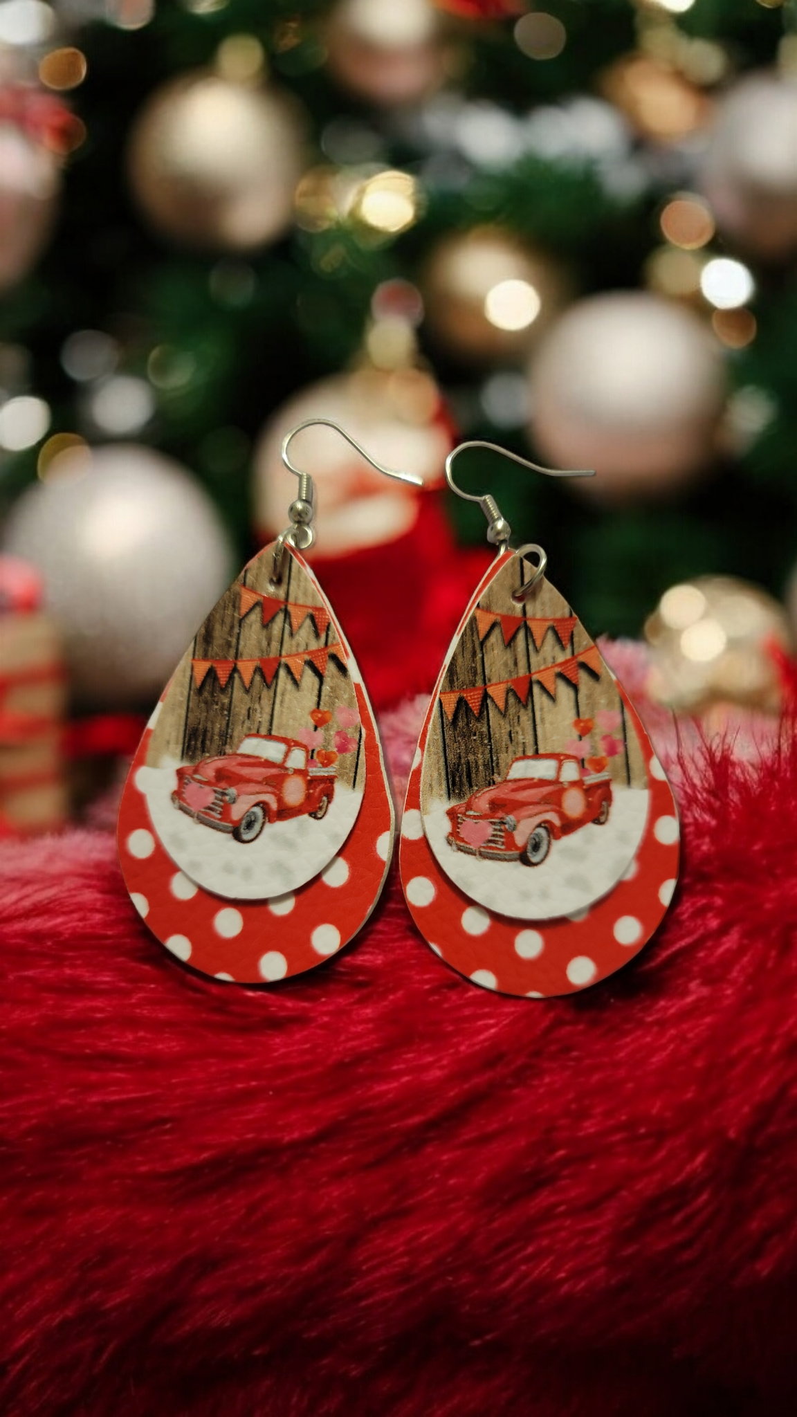 Faux leather christmas earrings