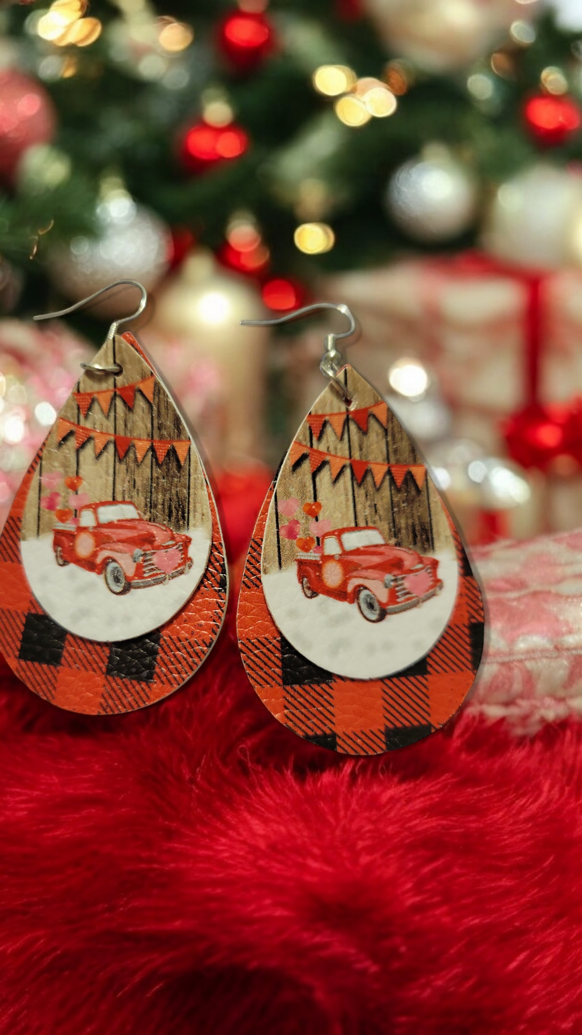 Faux leather christmas earrings