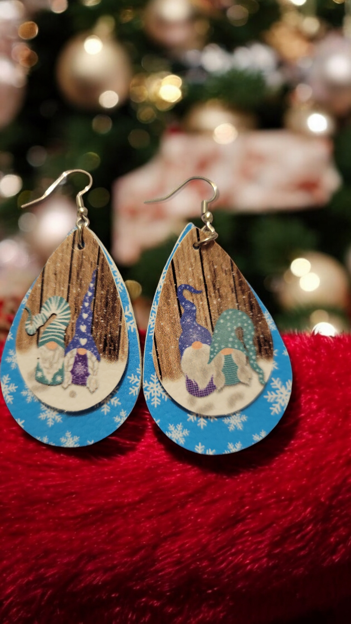 Faux leather christmas earrings