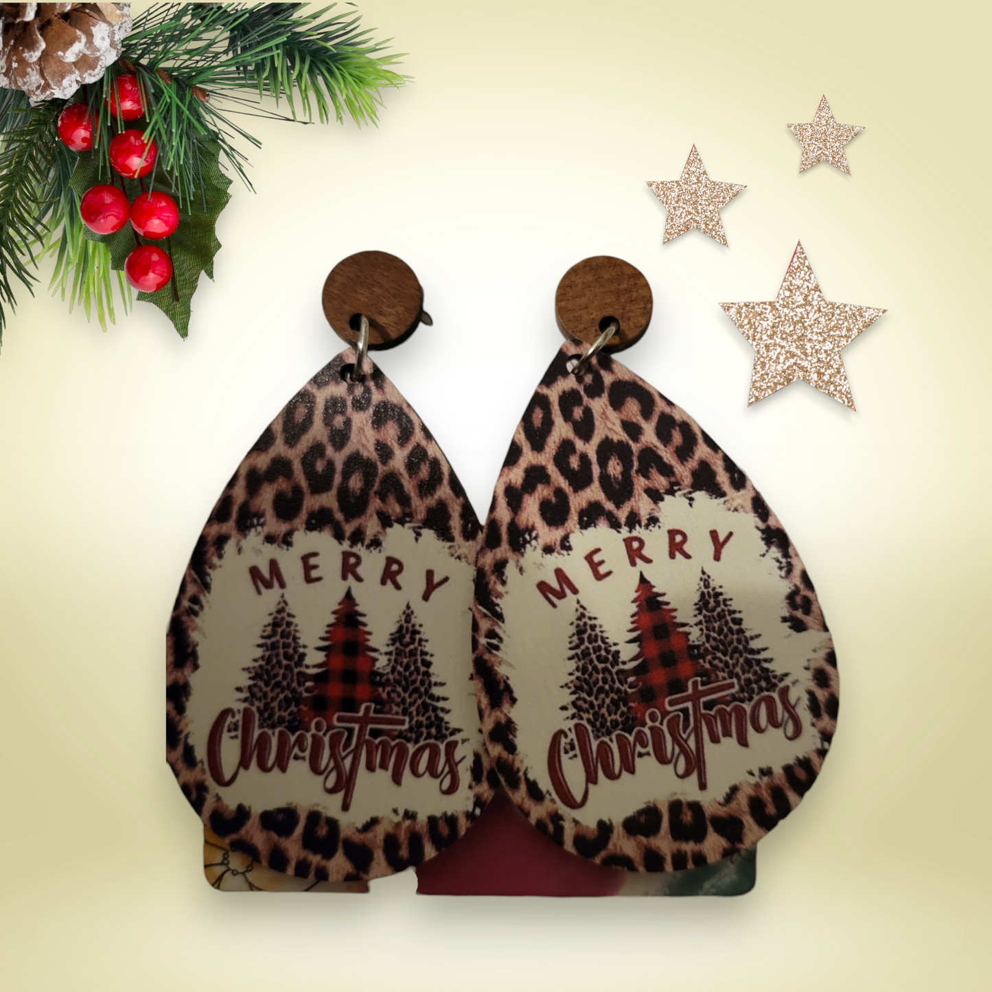 Wooden christmas earrings