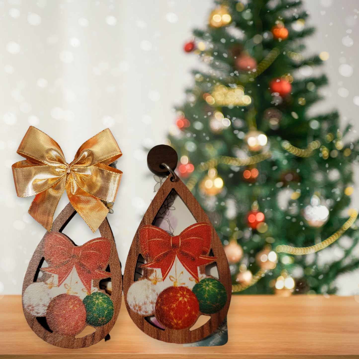 Wooden christmas earrings