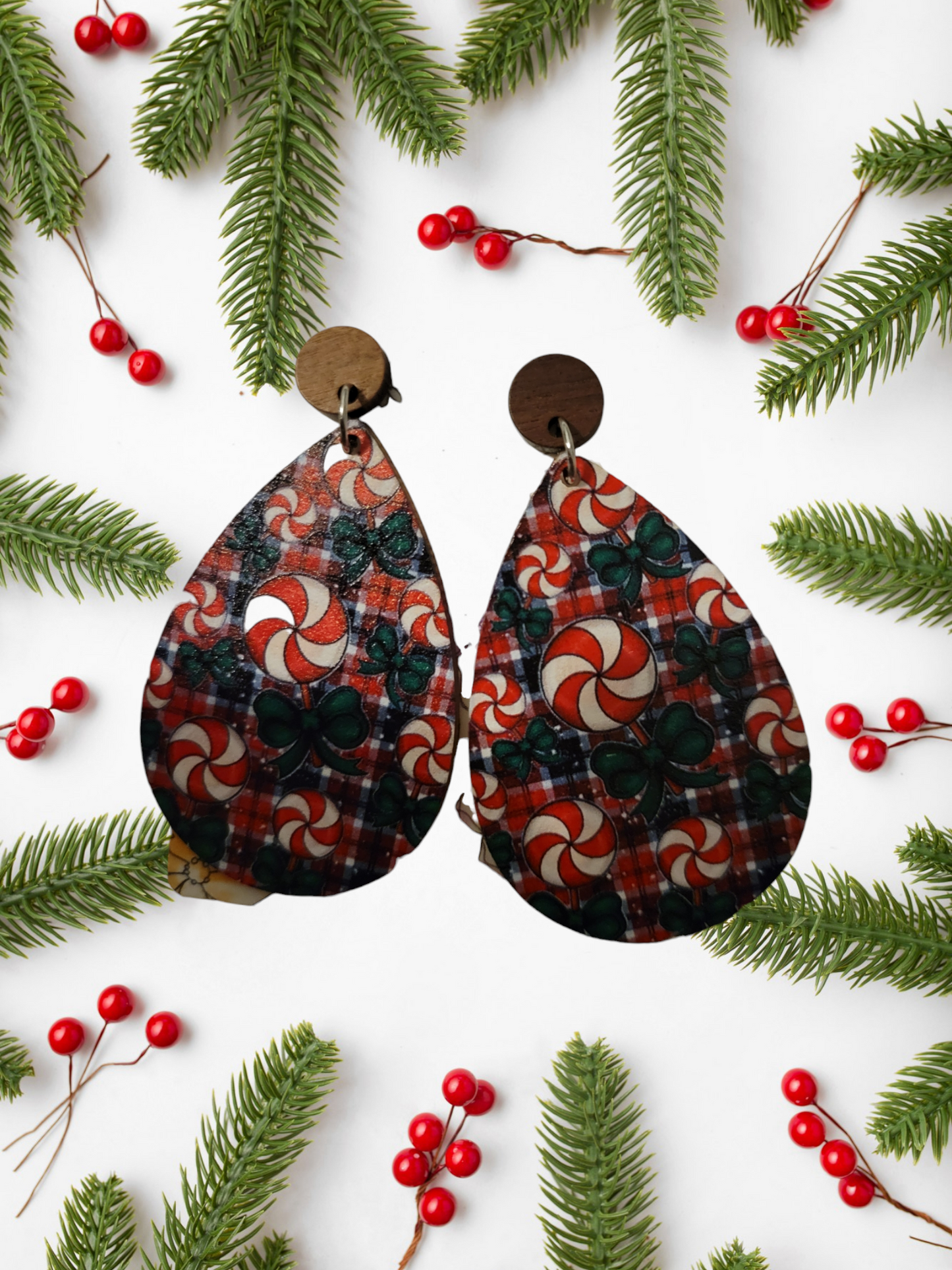 Wooden christmas earrings