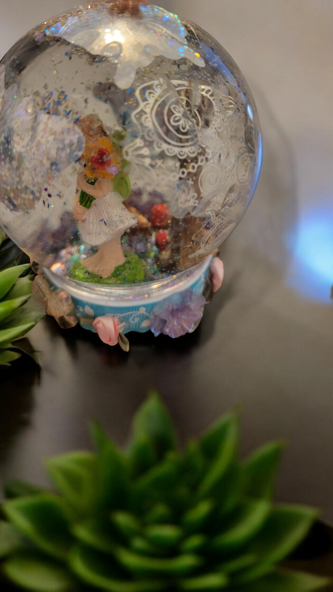 Handmade fairy garden snow globe