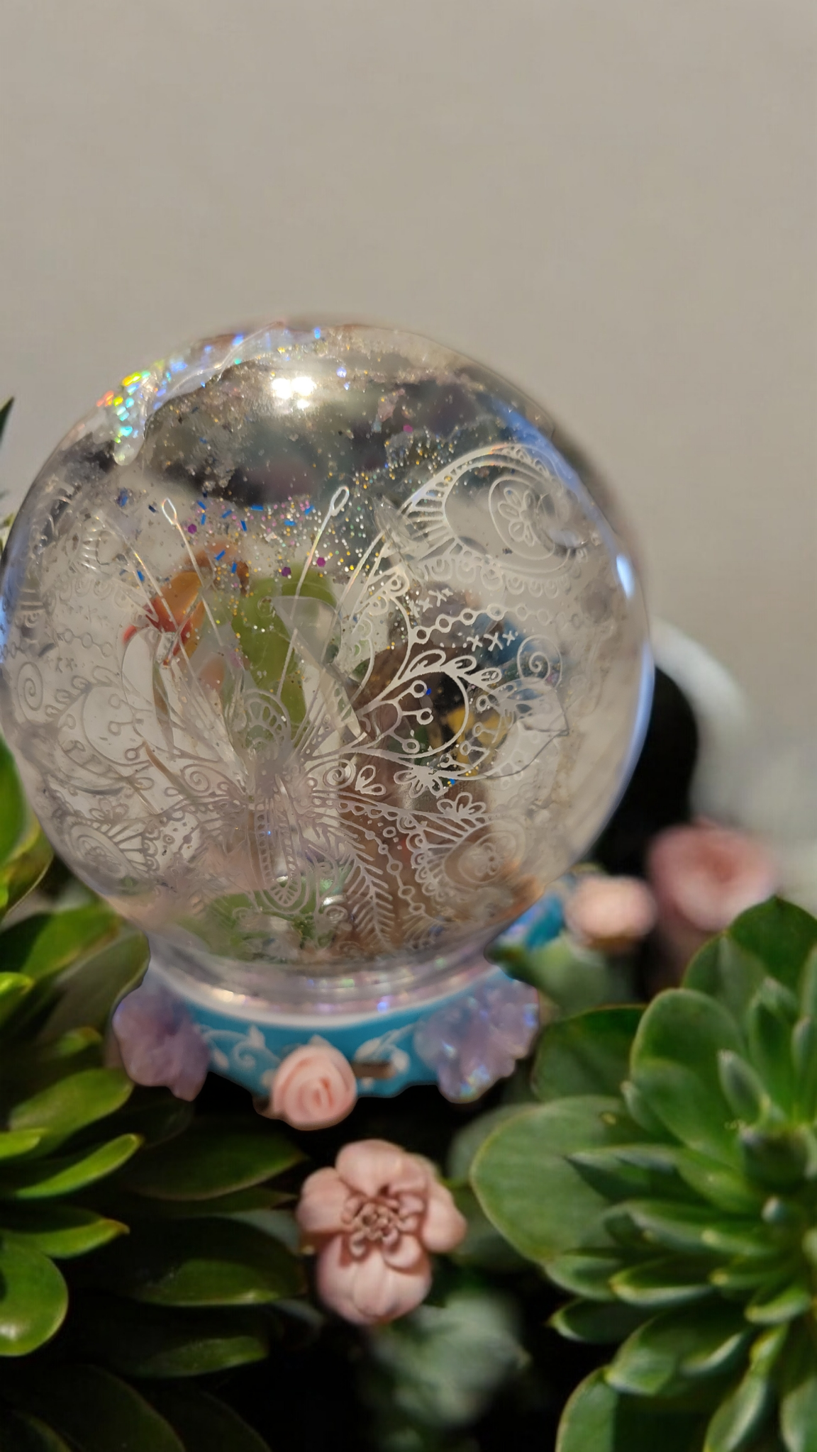 Handmade fairy garden snow globe